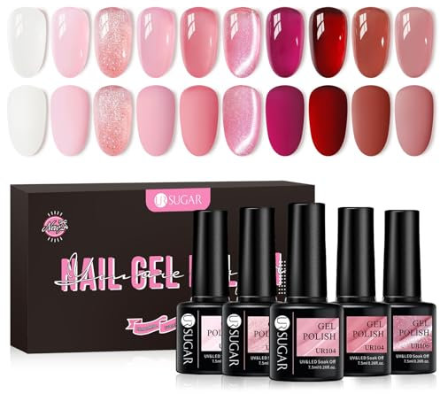 UR SUGAR 7,5ML UV Nagellack, 10 Farben Gel Nagellack Rosa Jelly Magnetic Cat Eye Soak-Off UV Farbgel, Gellack Weiß Milchig Nageldesign Farbgel für Gelnägel Gel Polish für Anfänger Maniküre