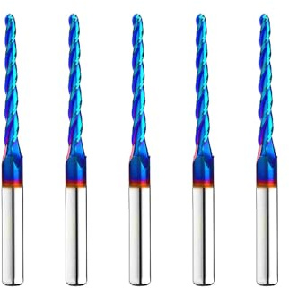 DashHound 5PCS BRB301 Milling Cutters 3 Flutes Ball Nose Set Solid Carbide Up Cut CNC Spiral Bits NACO Coated 2D 3D Carving Router Bit 1.0Deg with 1/8 Inch Cutting Dia