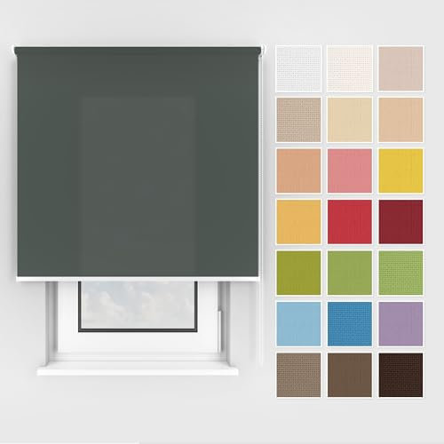 Estika Rollo mit Bohren Deckenmontage und Wandmontage, Breite: 50 cm, Höhe: 150 cm, Farbe: Dunkelgrau, 25 Stoff Farben, Fenster rollos für innen, Sichtschutz für Fenster und Balkontür