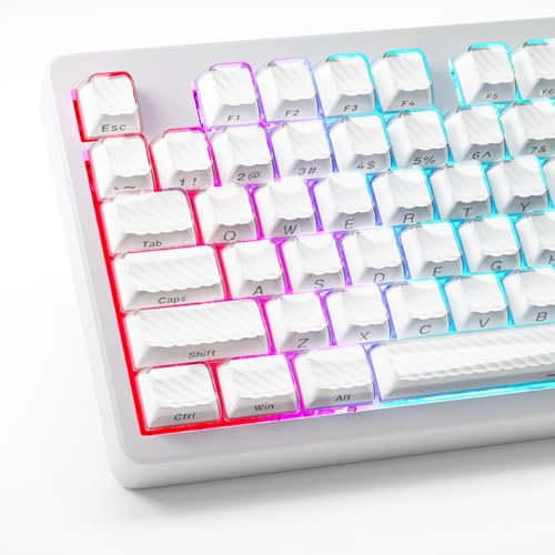 HITIME XVX Keycaps, Crystal Jelly Keycaps 75 65 60 100 Percent, White Translucent Custom Side Printed Key caps for ANSI/ISO Layout 61/68/84/87/98/104 Gaming Mechanical Keyboard, OEM Profile 136 Keys