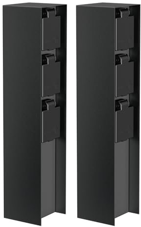 ledscom.de 2 pièces Colonne de Prises de Courant de Jardin POMI pour l'extérieur, IP44, 3X, Acier Inoxydable, Noir, carré, 33 cm