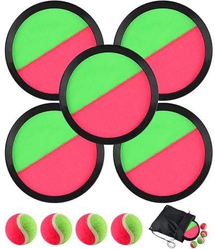 Bouiexye Toss and Catch Ball Game for Kids Adults Beach Outdoor Garden Yard Toys Set with 5 Paddles 4 Balls and 1 Storage Bag- Black