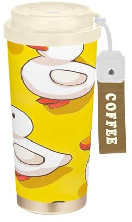 SKYSHU Duck – Tasse à café de voyage isotherme de 500 ml avec couvercle paille, gobelet anti-déversement et étanche avec poignée pour boissons chaudes et froides, bouteille d'eau réutilisable en acier