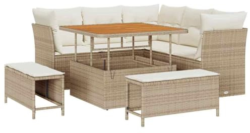 vidaXL Gartensofa-Set 8 pcs Beige Poly-Rattan, Garten und Terrasse, minimalistisches Lounge-Set, Robustes Rattan-Sofa, gemütliche Gartenmöbel, Entspannen pur