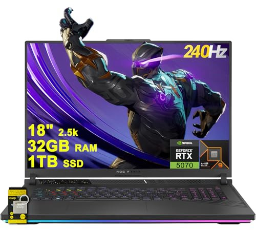 ASUS ROG Strix G18 G814 Ordinateur portable de jeu 18 2,5k (2560 x 1600) 240 Hz (100 % DCI-P3, 3 ms) AMD 16 cœurs Ryzen 9 9955HX (Beats i9-14900HX) 32 Go de RAM 1 To SSD GeForce RTX 500 70 RVB
