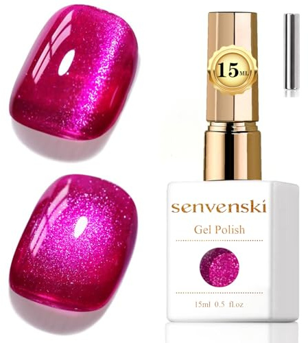 Senvenski Gelee Glas Cat Eye Gel Nagellack mit Magnet 15ML Magnetisch 3D Galaxie Holographisch Reflektierend Glitzernd Durchsichtig Farbe Gellack Salon Home DIY (Drachenfrucht, MY1-028)