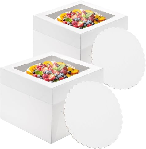Neuytiky 2 Stück Tortenschachtel, Tortenbox Set mit Tortenplatte mit Tortenplatte, 25.4x25.4x20.3cm Cake Box, Tortentransportbox, Torten Karton Box, für Kuchen, Gebäck, Geburtstage Partys (Weiße)