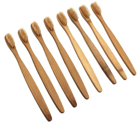 8 Stück-Pack Bambuszahnbürsten aus Bambus für Tägliche Zahnpflege | Natürliche Ausführung, Ergonomische Form, Gründigt Reinigt, Verfärbungen, für Zuhause und Reise