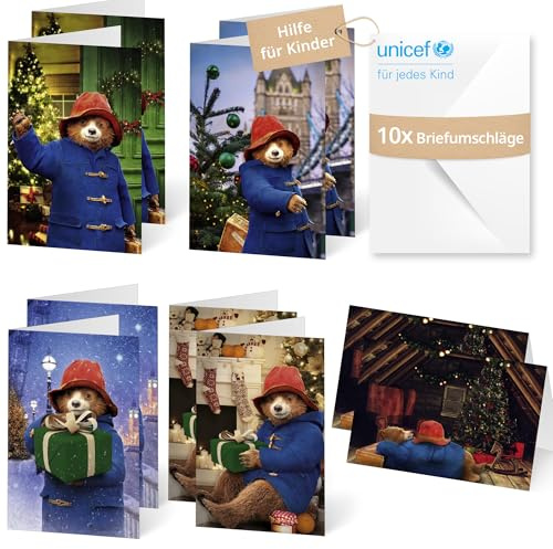 Unicef Weihnachtskarten Set Paddington Bär | 10 Klappkarten & Umschläge | Helfen Sie Kindern in Not: FSC-Papier, 10 Karten mit Umschlägen (17,5 x 11,7 cm) – Kinderkarte