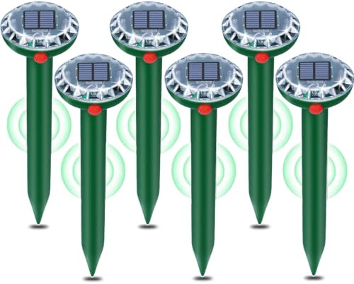 Anti Taupe Solaire Vibration et Ultrasons 6 Pièces,Repulsif Taupe Ultrason Solaire,Répulsif Serpent Ultrason avec IP65 Imperméable,Repousse Les Taupes et Autres Rongeurs pour Le Extérieur et Jardin