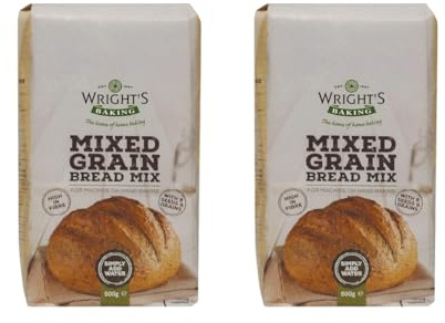 Wright's Baking Mixed Grain Bread Mix 2X500g - 2 Pack - High Fibre Bread Mix with 8 Seeds & Grains, Simply Add Water, for Easy Home Baking by Hand or Bread Machine