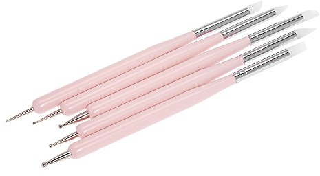 Lot de 5 pinceaux à ongles en silicone 2 voies pour peinture gel UV, dessin, manucure pour usage domestique professionnel, lignes décoratives, motifs de fleurs, faux ongles naturels en acrylique