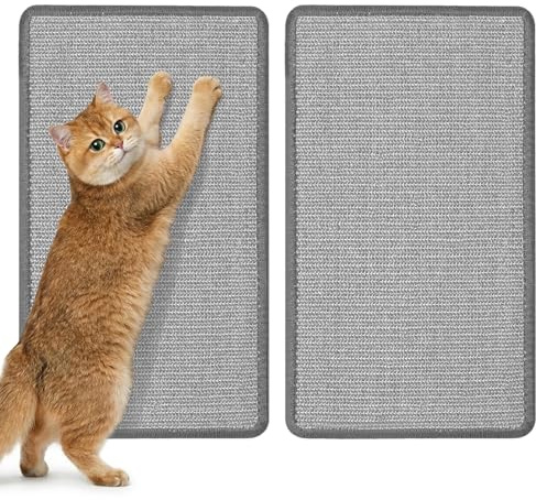 Gimars 2er Set Sisal Kratzmatte Katze 50x30cm, Kratzschutz für Sofa & Wand, Selbstklebende Kratzwand mit Klettsystem, rutschfest & Dicht Gewebt für intensives Kratzen, Grau