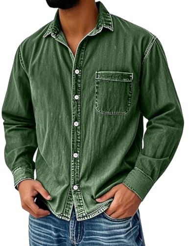 Chemise vintage en jean délavé classique à manches longues boutonnée Style rétro avec poches poitrine Haut en jean décontracté coupe ajustée Design moderne pour le travail ou le quotidien M, L, XL
