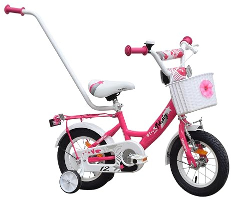 MIRAVO Kinderfahrrad Fahrrad Kinder Ab 2 Bis 8 Jahre Schubstange V-Brake Bremsen Rückstrahl Aufkleber 12 16 20 Zoll Radgröße Korb Für Mädchen Misty