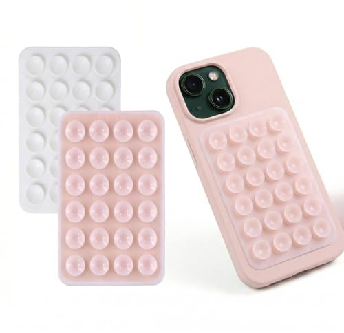 CATZUM Lot de 2 Pièces, Support Téléphone Portable Ventouse En Silicone, Adhésif Pour Selfies, Vidéos Et Recharge Mobil, Accessoire Portable, Ventouse Téléphone Silicone (Blanc/Rose Clair)