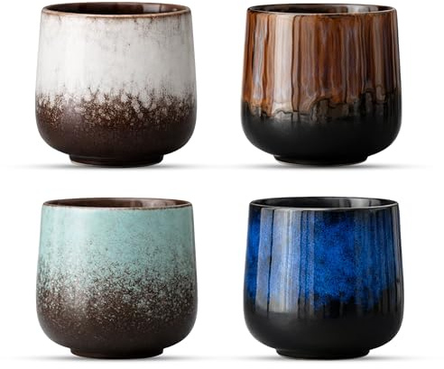FloraVigo Juego de 4 tazas de café espresso de 230 ml de cerámica de alta calidad, sin asa, diseño moderno, idea de regalo. Es un regalo maravilloso para un buen amigo (4 colores)