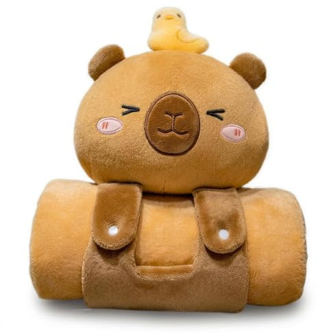 H-basics Capybara Kissen mit Decke 2in1, XL Kuscheldecke 100x170 cm Flanell