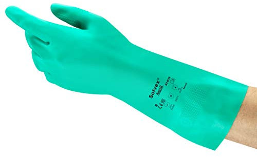 Ansell AlphaTec 37-676 Guanti da Lavoro Nitrile, Resistente alle Sostanze Chimiche, Protezione Industriale, Chimico e Alimentare, Guanto Antinfortunistici Donna e Uomo, Verde, Taglia L (12 Paia)