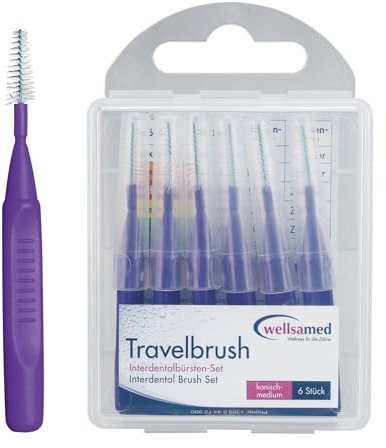 wellsamed TravelBrush Interdentalbürsten 0,8 mm konisch medium, 6 Stück lila