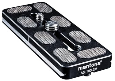 Mantona AS-100-2M Schnellwechselplatte Arca-Swiss kompatibel 100 x 38 mm Aluminium mit 1/4 und 3/8 Schrauben, Gummipuffern und Mittenmarkierung