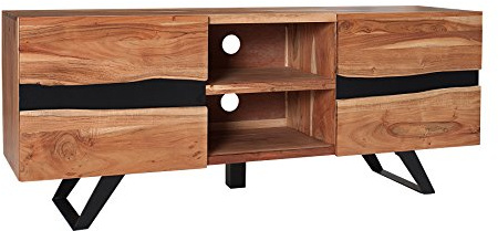 invicta INTERIOR Massives TV Board Amazonas 160cm Akazie Baumkante Metall schwarz Massivholz Fernsehschrank Wohnzimmerschrank TV-Schrank