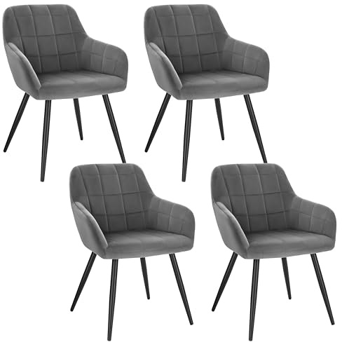 WOLTU Esszimmerstühle 4er Set, Küchenstühle gepolstert mit Armlehnen | Sitzfläche aus Samt, Metallbeine, für Wohnzimmer Küche Esszimmer, Dunkelgrau