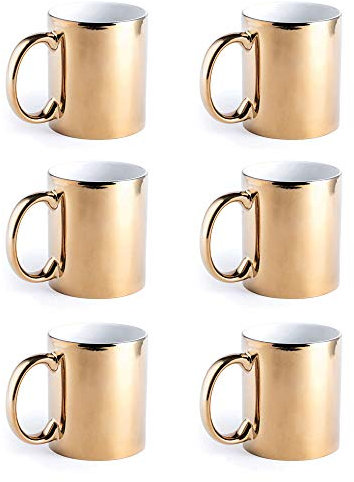eBuyGB Metallic Large 350ml Ceramic Tea Coffee Mugs, Set of 6 (Gold)