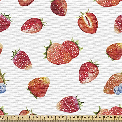 ABAKUHAUS Aquarelle Tissu au mètre, Fraise Blueberry, Tissu Décoratif pour les Rembourrages et les Décorations de la Maison, 3M (148x300cm), Vermilion Vert Bleu Ardoise
