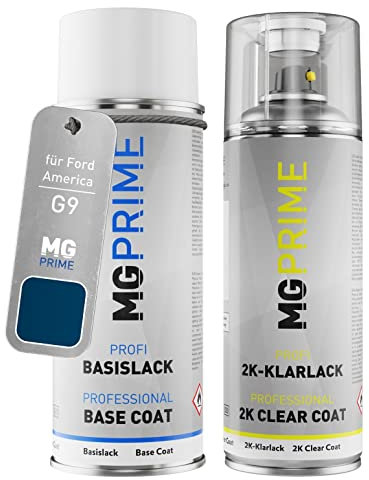 MG PRIME Autolack 2K Spraydosen Set für Ford America G9 / 6CVEWHA Vista Blue Metallic Basislack 2 Komponenten Klarlack Sprühdose