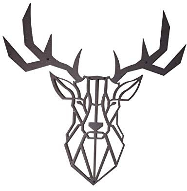 No239 Wanddeko Hirsch Schwarz Metall 50 x 50 cm Landhausstil Tierkopf Natur Deko metal wall art für Wohnzimmer Büro Metallwandkunst Wanddekoration
