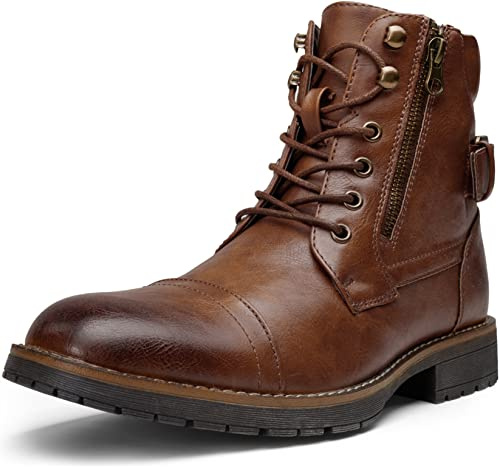Vostey Men's Casual Dress Boots for Men - Brown Motorcycle Combat Ankle Boot (BMY678A dark brown 10)