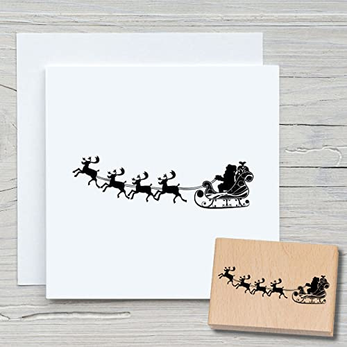 NEWSTAMPS Stempel Weihnachtsmann mit Schlitten Motivstempel aus Holz & Gummi zum Karten basteln, Holzstempel, Weihnachten, Weihnachtskarte, Advent, Scrapbook, Textilstempel, Deko, Kinder
