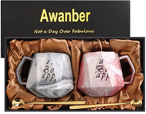 Just Be Happy- Coppie Tazze da Caffè Tazze Set da Regalo per Fidanzamento, Matrimonio, Addio al Nubilato, Sposi, Sposini, Anniversario, 420ml, Confezione Regalo