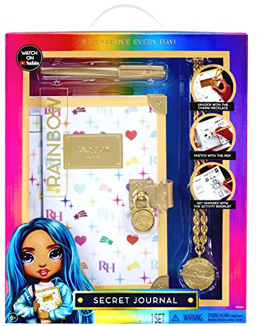 Rainbow High Secret Journal - Fashion Tagebuch für Geheime Ideen - Inklusive goldenem Stift, Aktionsbuch, Halskette mit Anhänger & Schloss - Spielt eine Melodie - Für Kinder ab 6 Jahren