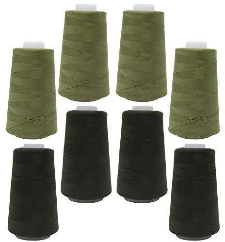 BIG-SAM 8 Konen Set Overlockgarn (2 Farben Set) je 2743,2 m Lauflänge NE 40/2 aus 100% Polyester (Armee Oliv & Oliv)