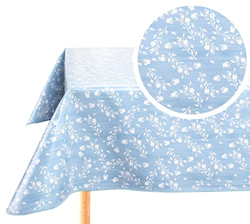 Home Direct Wachstuch Tischdecke Wachstuchtischdecke Abwaschbar Eckig 140 x 200 cm Blau Grau