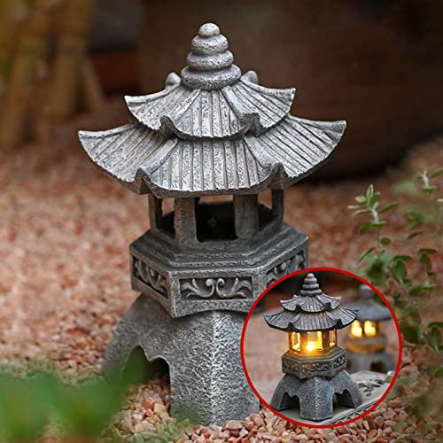 AURORAF Lanterna Solare Giardino LED ，pagoda solare Complemento d'arredo in stile asiatico Lanterna pagoda Statua da esterni, poliresina(Color:A)