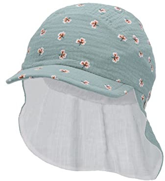 Sterntaler Baby Mädchen Schirmmütze Baby Schirmmütze Nackenschutz Blumen - Schirmmütze Baby, Baby Mützen - aus Baumwolle - dunkelgrün, 49