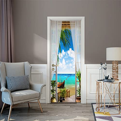 FLFK 3D Vista mare Autoadesiva Adesivo per porta 77x200cm(Set di 2 fogli)-Murale Foto Adesivo da parete decalcomania Salotto Camera da letto arredamento