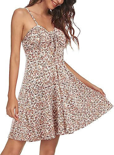 Missufe Robe d'été pour femme Swing Robe à fleurs Robe décontractée Bretelles spaghetti Robes Cami, XS
