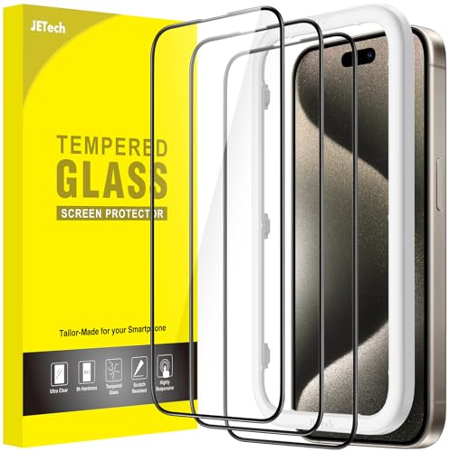JETech Pellicola Protettiva Completa per iPhone 15 Pro Max, 3 Pezzi | Vetro Temperato Bordo Nero, Strumento Installazione Facile, HD Trasparente, Compatibile con Custodie