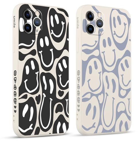 Pnakqil 2 stück Handyhülle für iPhone 11 Pro 5,8, Hülle Lustiges Funny Lächeln Design Grimace Bemaltes Muster süß Ästhetik Mädchen Silikon Schutzhülle Tasche Schön Kameraschutz Case