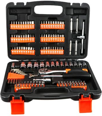 Anesty Steckschlüssel und Bit-Satz 131tlg Ratschenkasten Werkzeug Set, Knarrenkasten 1/4” Steckschlüsselsatz und Bitssatz Schraubendrehe &Torx Bits, mit 1/4” Umschaltknarre usw.