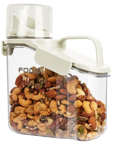 Contenitore Ermetico Cereali con Beccuccio Dispenser Contenitori di Plastica per Alimenti Cereali Cornflakes Zucchero Farina Contenitori Cucina Organizer (Bianco 1500ml)