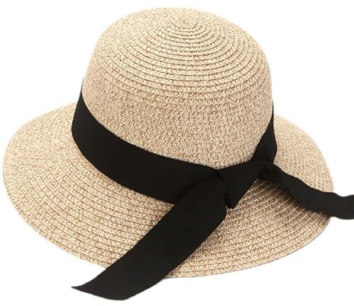 BABAHU Solhattar för kvinnor, UV-skydd, stort brett brätte, packbar hatt, halmhatt, 02-beige, one size