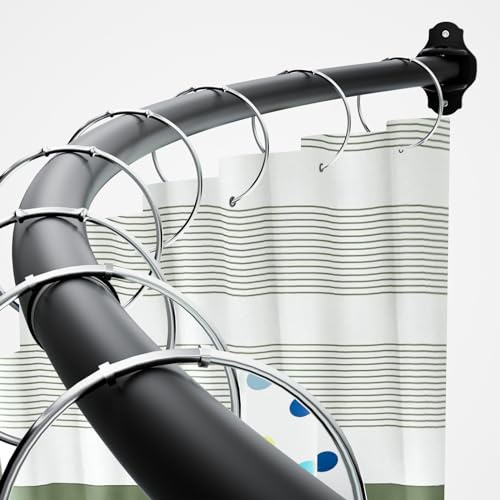 Gebogene, verstellbare Duschvorhangstange 101,6–182,9 cm, rostfrei, erweiterbar, Aluminium, rund, robust, für Bad/Dusche, schwarz, Montage mit Bohren erforderlich