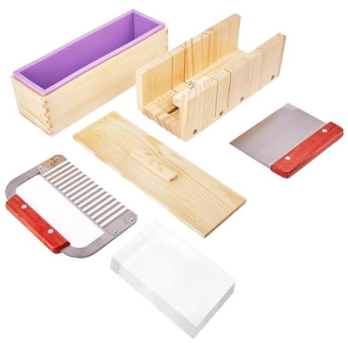 Rordigo Kit de fabricación de jabón, moldes de jabón de 42 onzas con caja de medición de jabón de madera ajustable, cortador de jabón. Kit de bricolaje