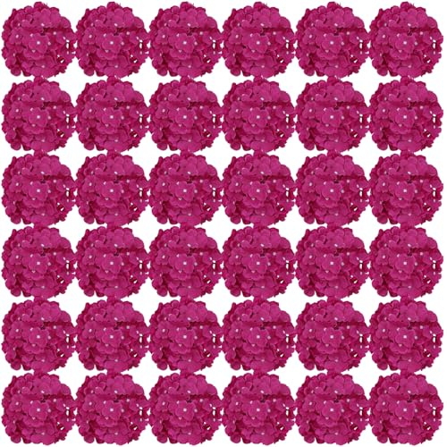 FagusHome 35 Pièces Têtes Fleur d'hydrangea 18CM Artificielle Fleur Artificielle avec Tiges Fausses Fleurs d'hortensia Bouquets pour Décoration (Roses Profondes)
