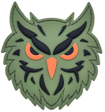 LEGEEON Taktisk uggla natt jägarskådare morale PVC-lapp (grön) kompatibel med kardborreband – lappar för kläder, taktisk utrustning, tallrikshållare, airsoftväst och lappar för hattar